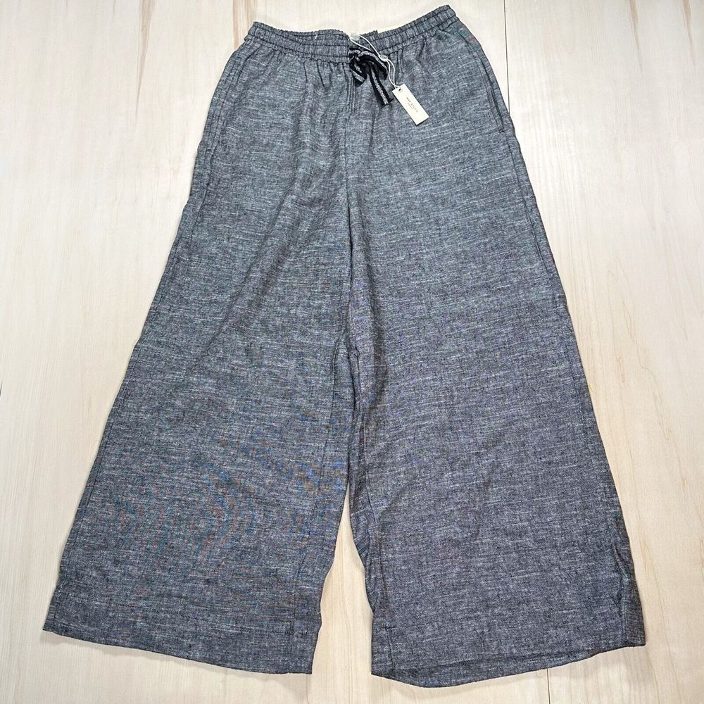 NWT‎ Max Studio Gray Linen Blend Cropped Wide Leg Trousers S